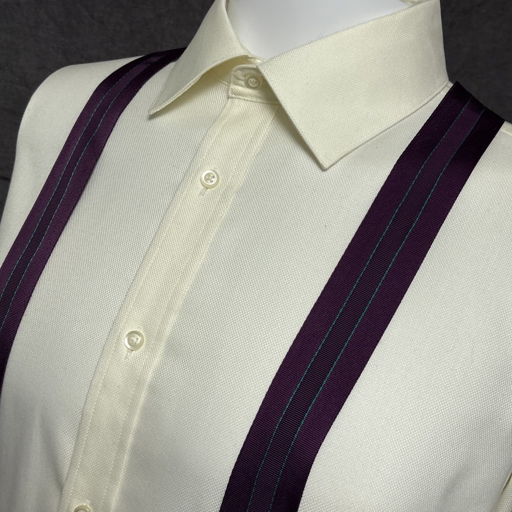Trafalgar Suspenders Braces Purple Green Striped Grosgrain Leather Button Y Back